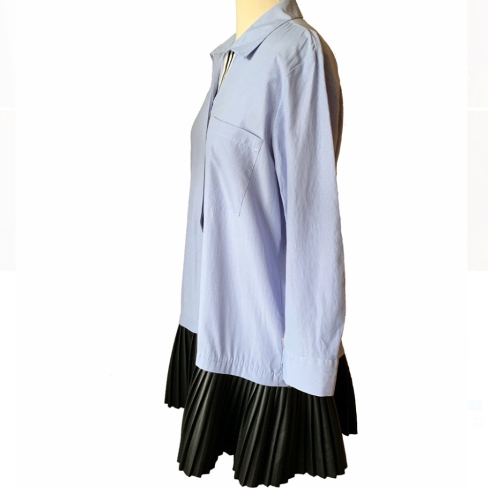 Zara Basic button-up dress w/vegan leather pleats